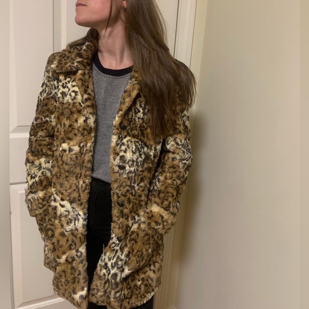 Alice + Olivia Pali Double Button Faux Fur Short Jacket Leopard S New